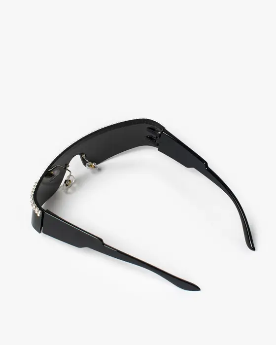 Black Crystal Detail Sheild Sunglasses — view 3