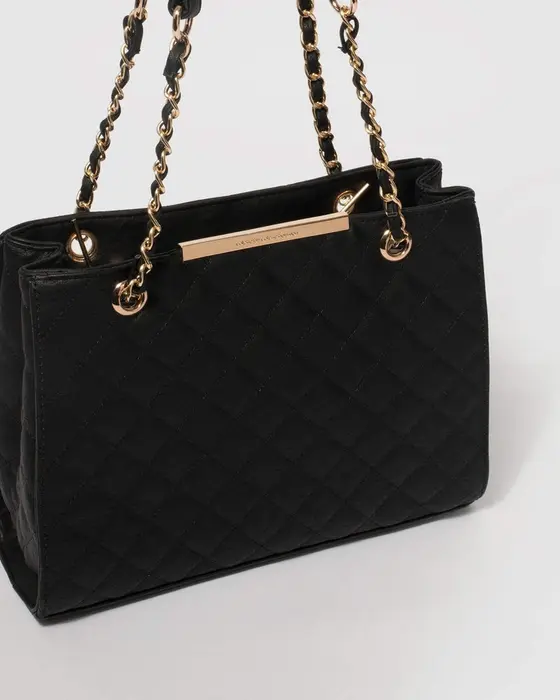 Black Megan Quilted Tote Bag — view 3