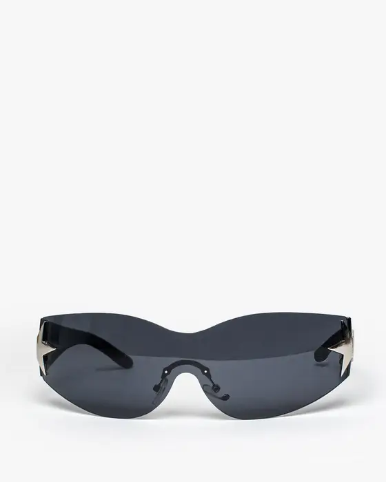 Black Rimless Wrap Around Star Sunglasses
