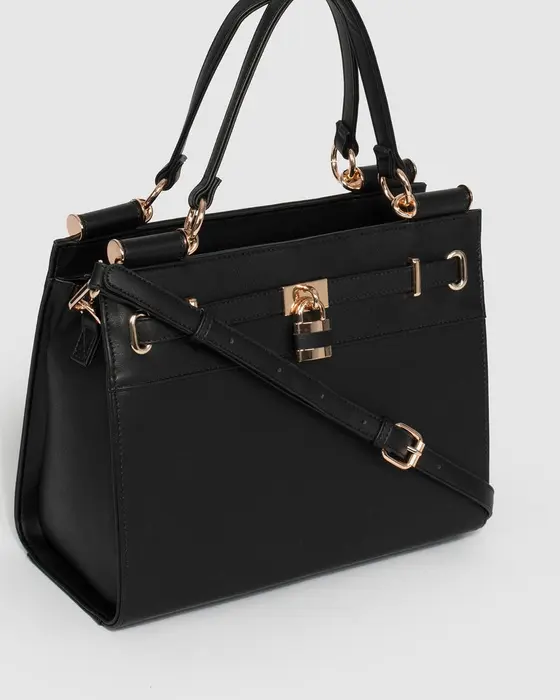 Black Stephanie Square Lock Tote Bag — view 3