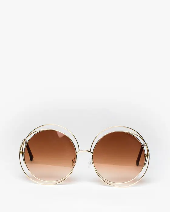 Brown Round Metal Frame Sunglasses