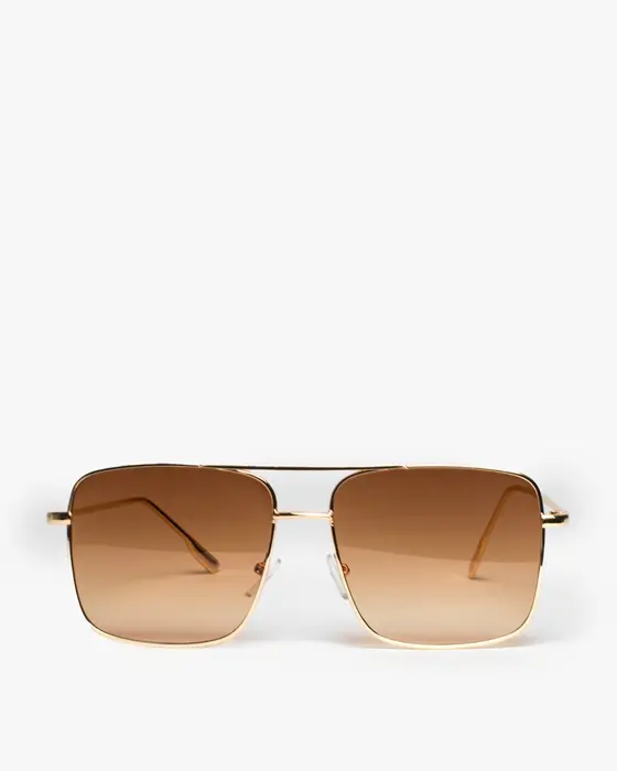 Brown Square Metal Frame Sunglasses
