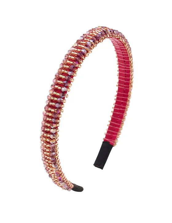 Burgundy Beaded Narrow Headband — view 3