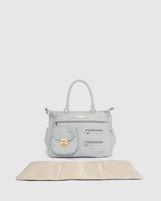 Blue Pocket And Zip Baby Bag With Gold Hardware — view 3