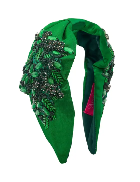 EVERGREEN BEADED WIDE KNOT HEADBAND