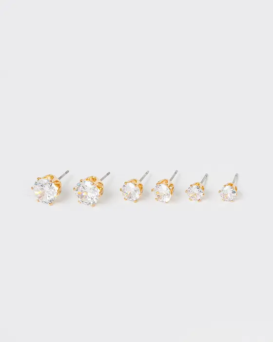 Gold 3 Pack Round Stud Earrings
