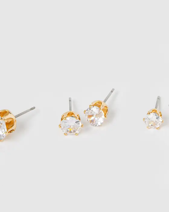 Gold 3 Pack Round Stud Earrings — view 3