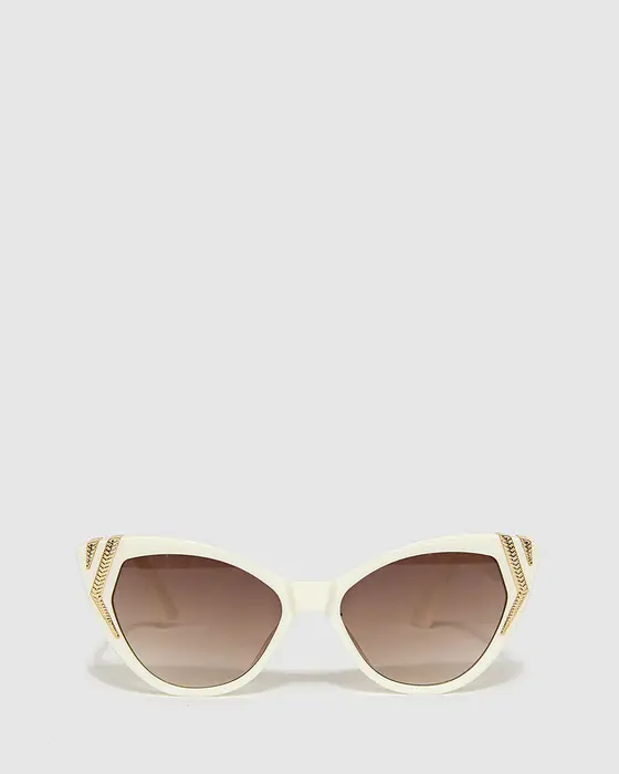Gold Embellished Cat Eye Sunglasses - White