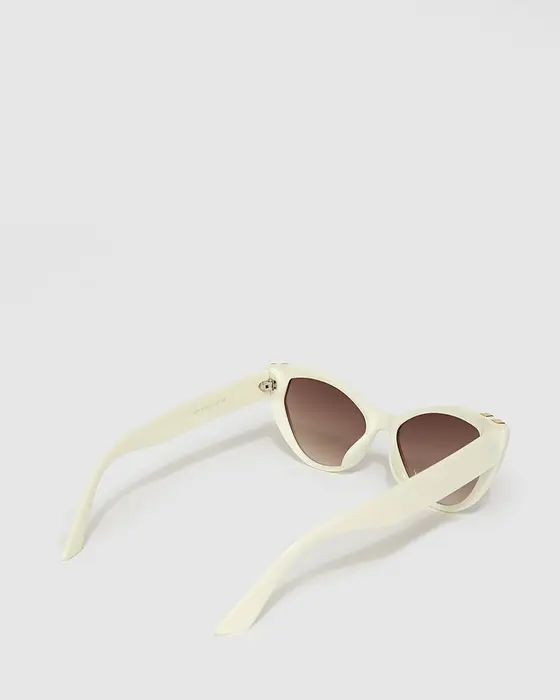 Gold Embellished Cat Eye Sunglasses - White — view 3