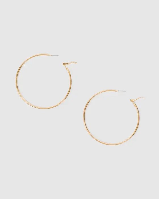 Gold Fine Hoop Earrings - 60mm
