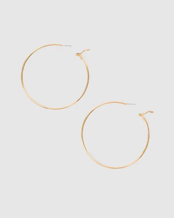 Gold Fine Hoop Earrings - 70mm