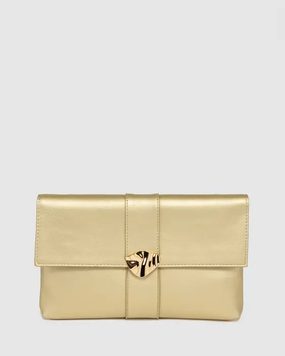 Gold Polly Flap Clutch