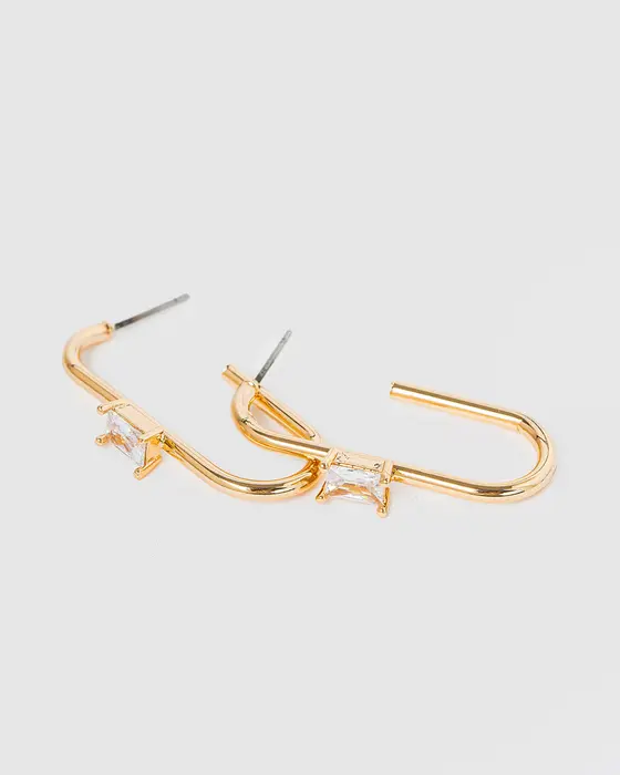 Gold Rounded Hoop Crystal Earrings — view 3