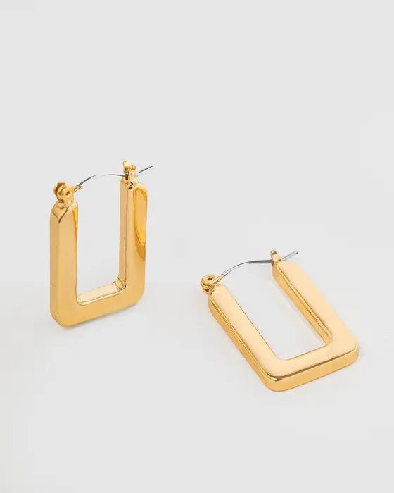 Gold Rounded Regtangle Hoop Earrings