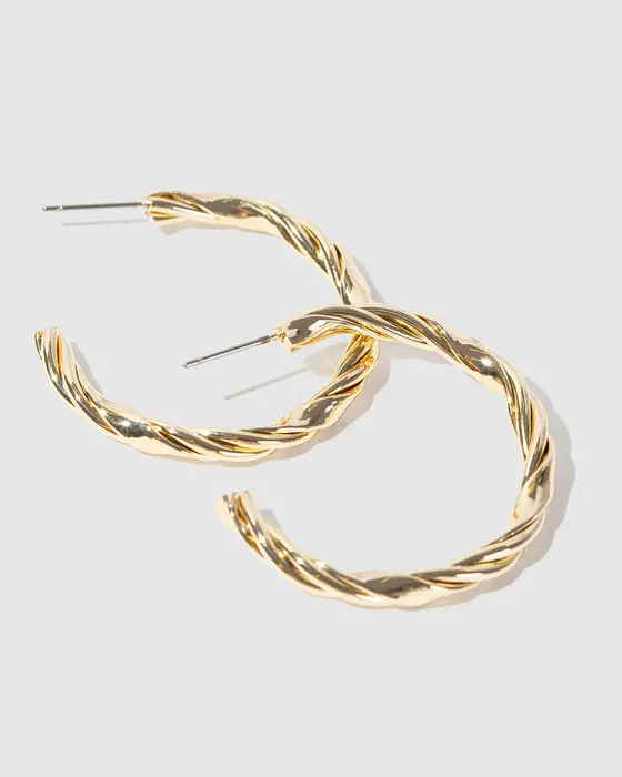 Gold Thin Line Detail Hoop Earrings