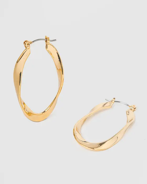 Gold Twisted Wave Hoop Earrings