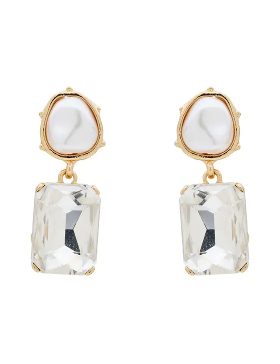 PEARLINE RECTANGLE STONE EARRING