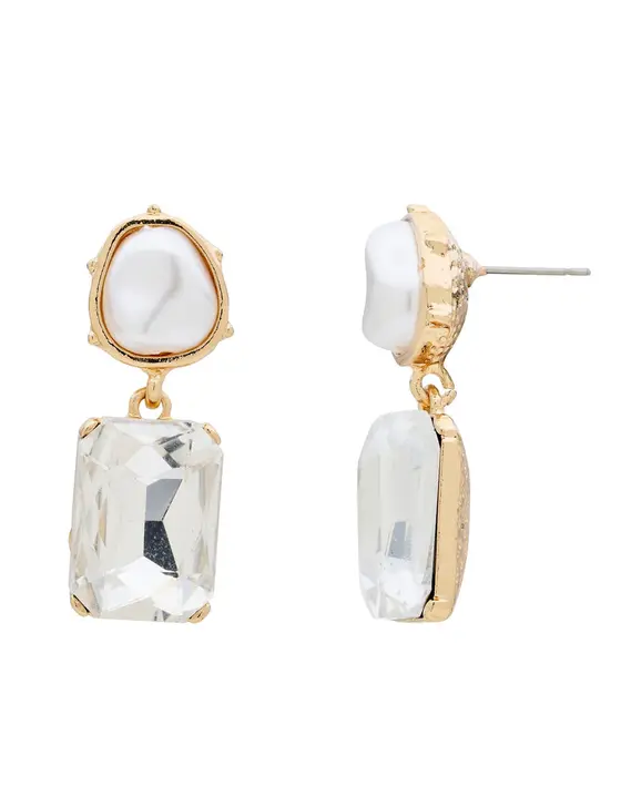 PEARLINE RECTANGLE STONE EARRING — view 3