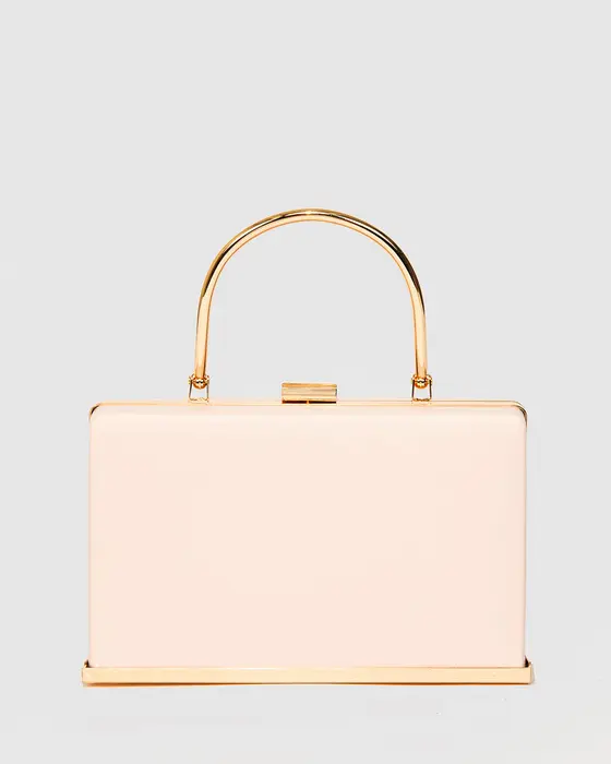 Pink Drew Top Handle Clutch Bag
