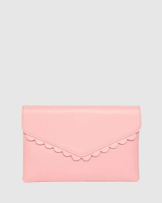 Pink Jordana Scallop Clutch Bag