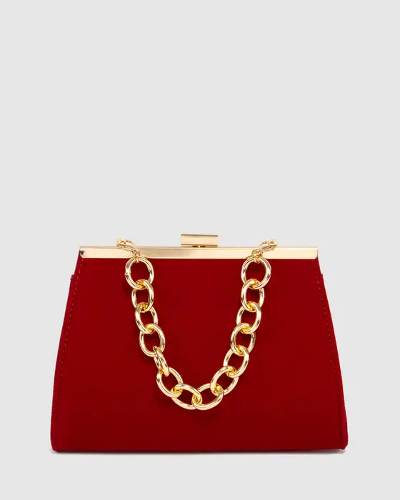 Red Crystal Top Handle Bag