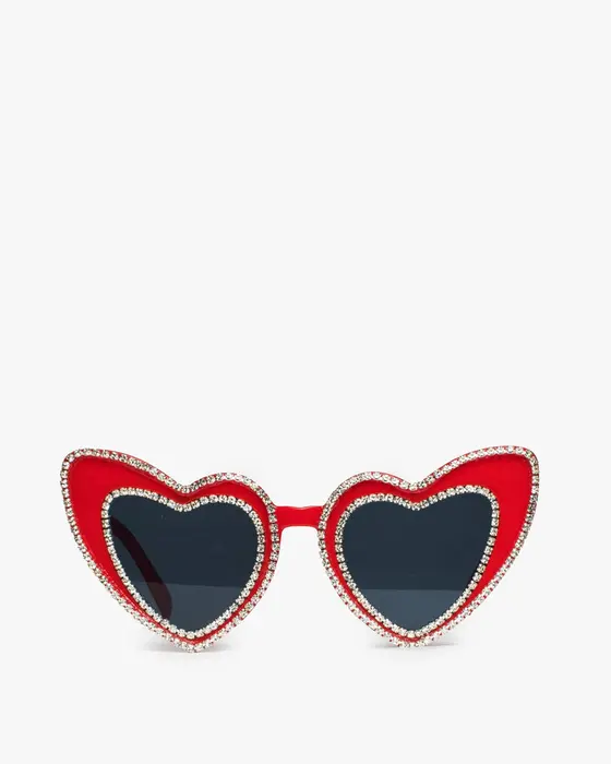 Red Double Rhinestone Heart Sunglasses