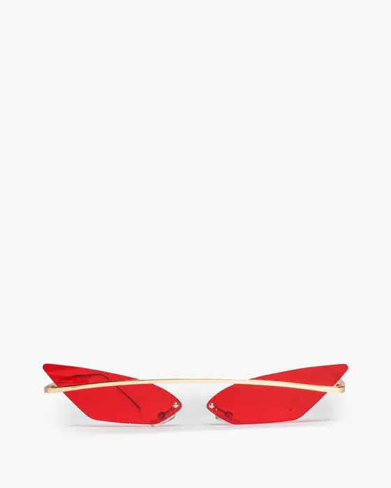 Red Pointed Cat-Eye Metal Frame Sunglasses