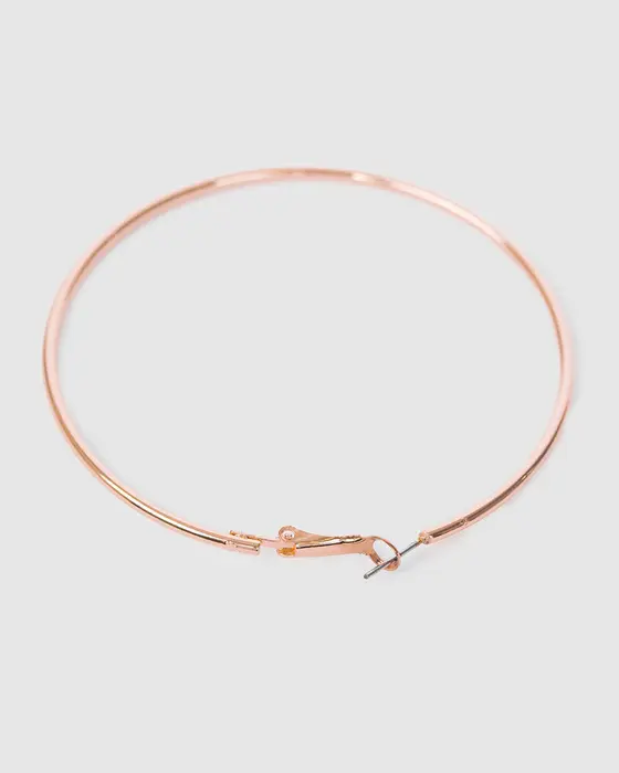 Rose Gold Fine Hoop Earrings - 70mm — view 3
