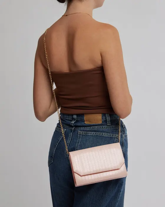 Rose Gold Penny Flap Clutch Bag — view 3