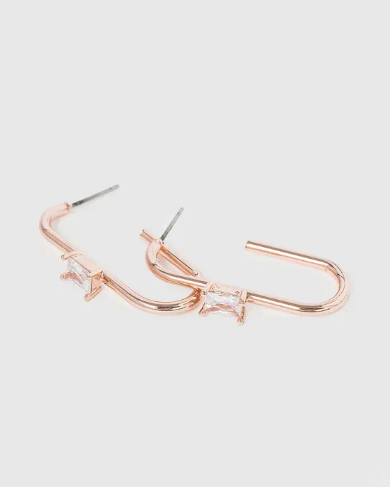 Rose Gold Rounded Hoop Crystal Earrings — view 3