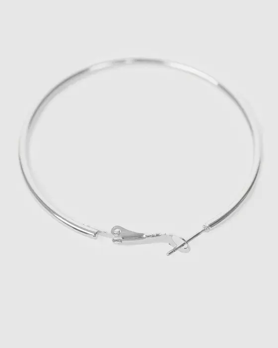 Silver Fine Hoop Earrings - 40mm — view 3
