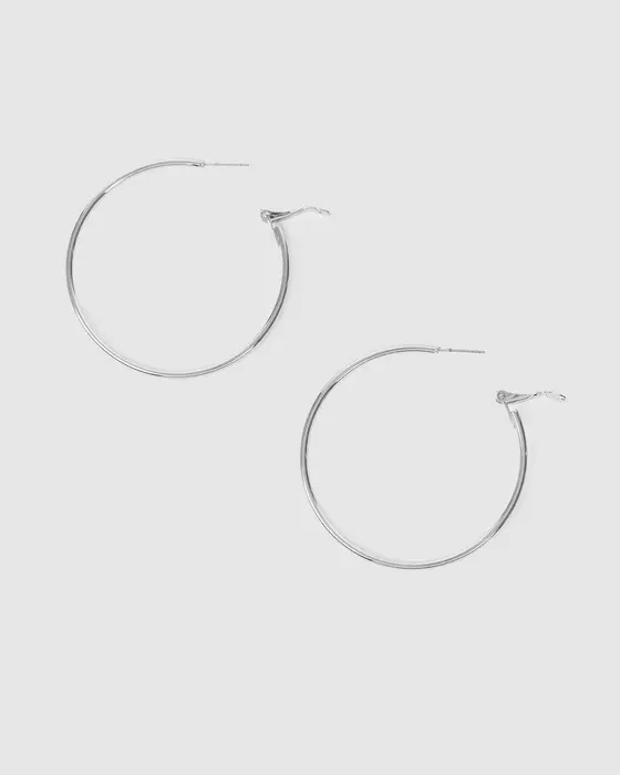 Silver Fine Hoop Earrings - 50mm