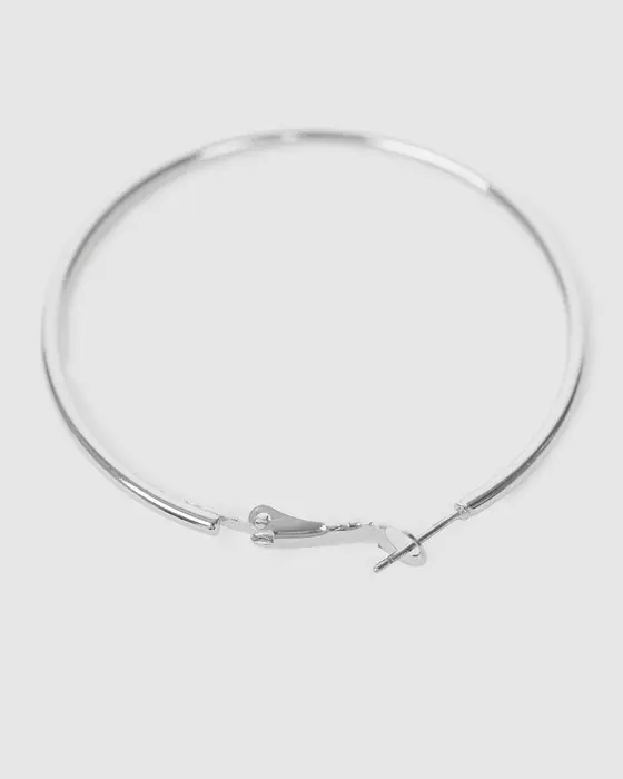 Silver Fine Hoop Earrings - 50mm — view 3