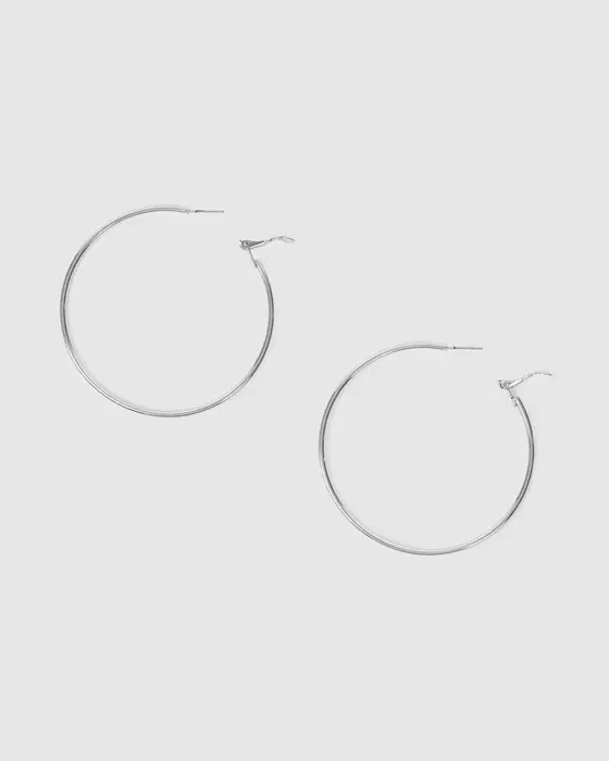 Silver Fine Hoop Earrings - 60mm