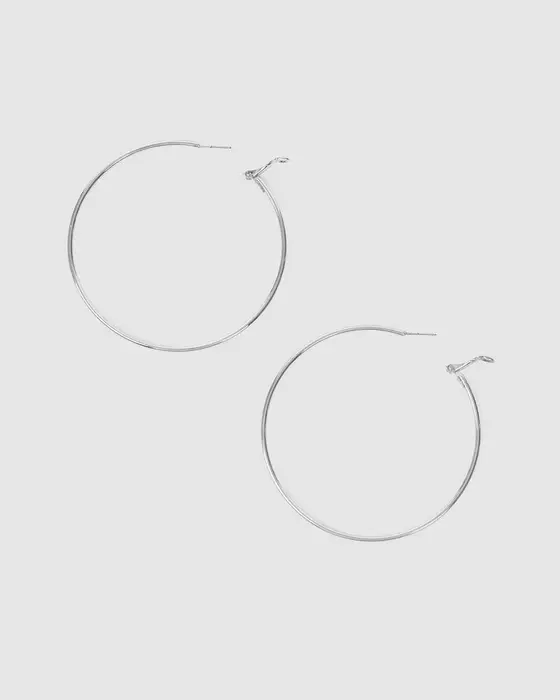 Silver Fine Hoop Earrings - 70mm