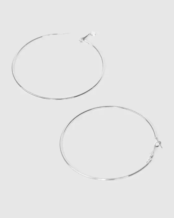 Silver Fine Hoop Earrings - 70mm — view 3
