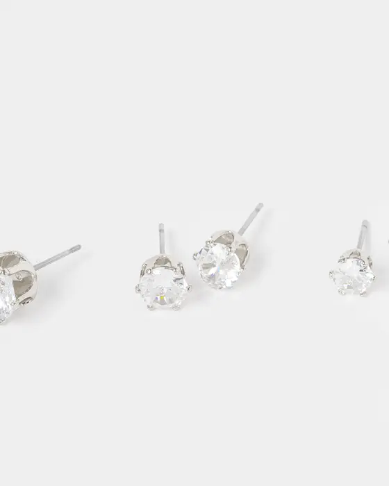 Silver 3 Pack Round Stud Earrings — view 3