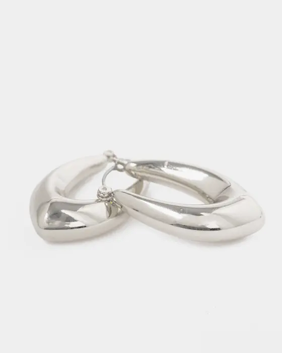 Silver Pointed Style Hoop Earrings — view 3