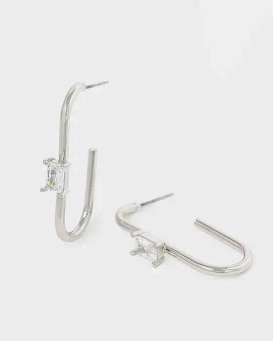 Silver Rounded Hoop Crystal Earrings