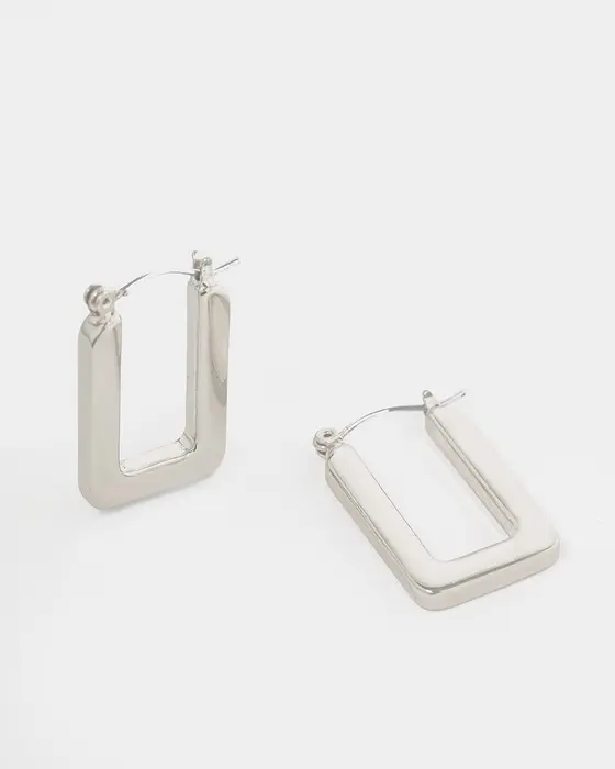 Silver Rounded Regtangle Hoop Earrings