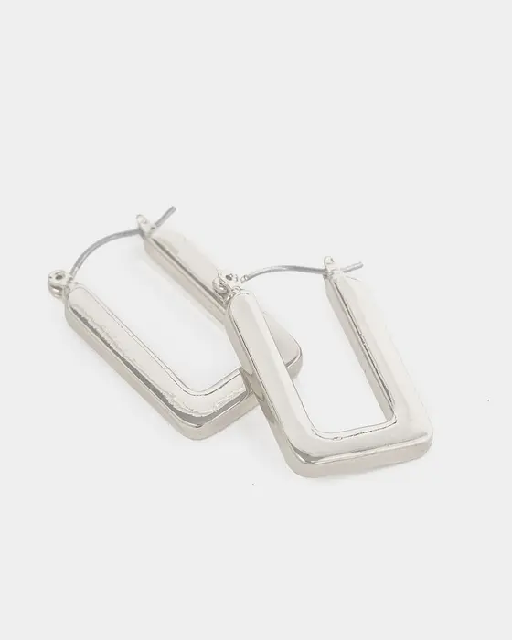 Silver Rounded Regtangle Hoop Earrings — view 3