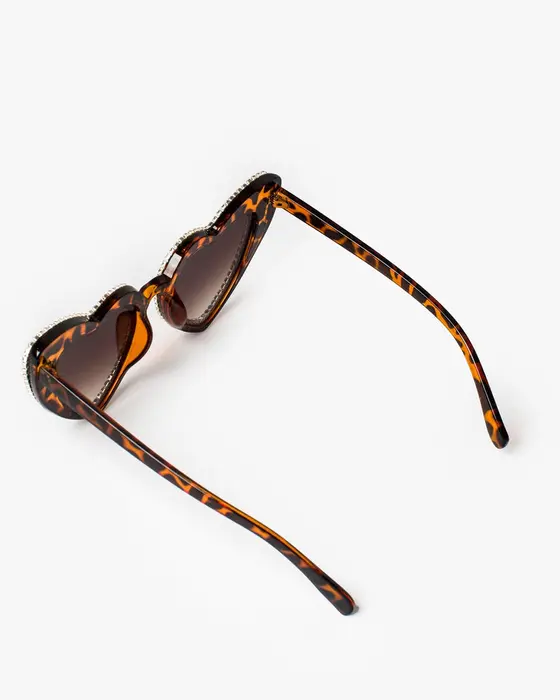 Tortoiseshell Double Rhinestone Heart Sunglasses — view 3