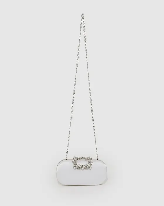 White Keeley Crystal Clasp Clutch Bag — view 3